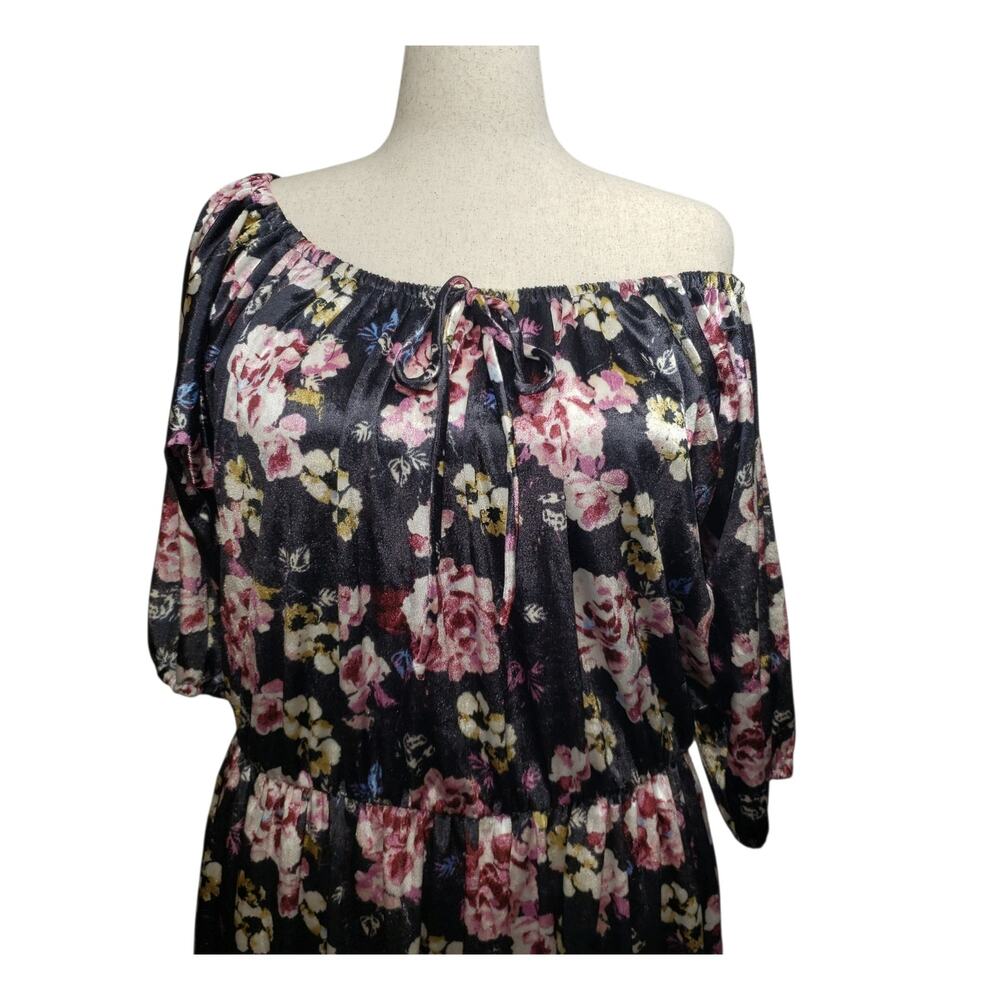 NWT 24/7 Velour Floral Midi Dress 2X Plus Blue Pink Whimsigoth Cottagecore